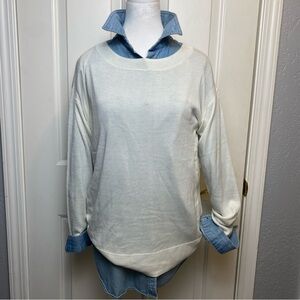 Banana Republic winter white lightweight boat neck sweater top neutral casual M